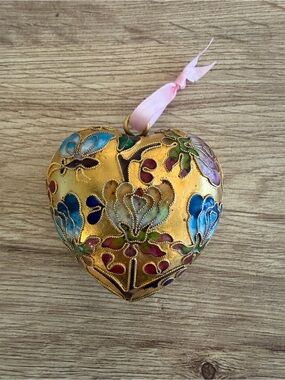 Vintage Cloisonné Enamel Heart Shaped Ornament